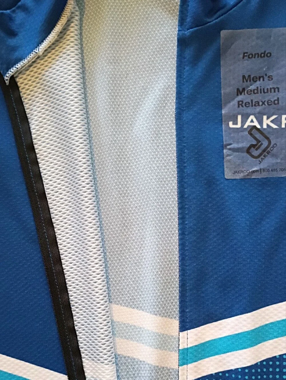 JAKROO Blue Cycling Jersey with White Stripes-NWT-Sz Medium-SS Back Pouch
